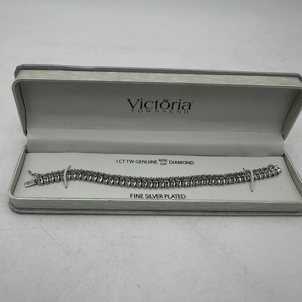 Victoria Townsend Fine Silver‎ Plated 1 ct Tw Genuine Rose Cut Diamond Bracelet